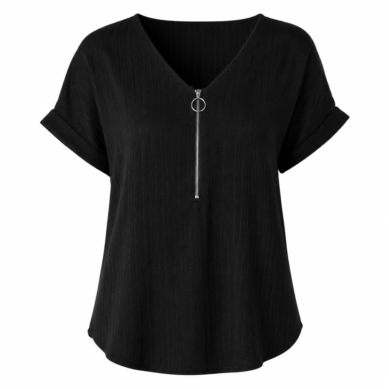 Zip Front V-Neck Top WHD0606111