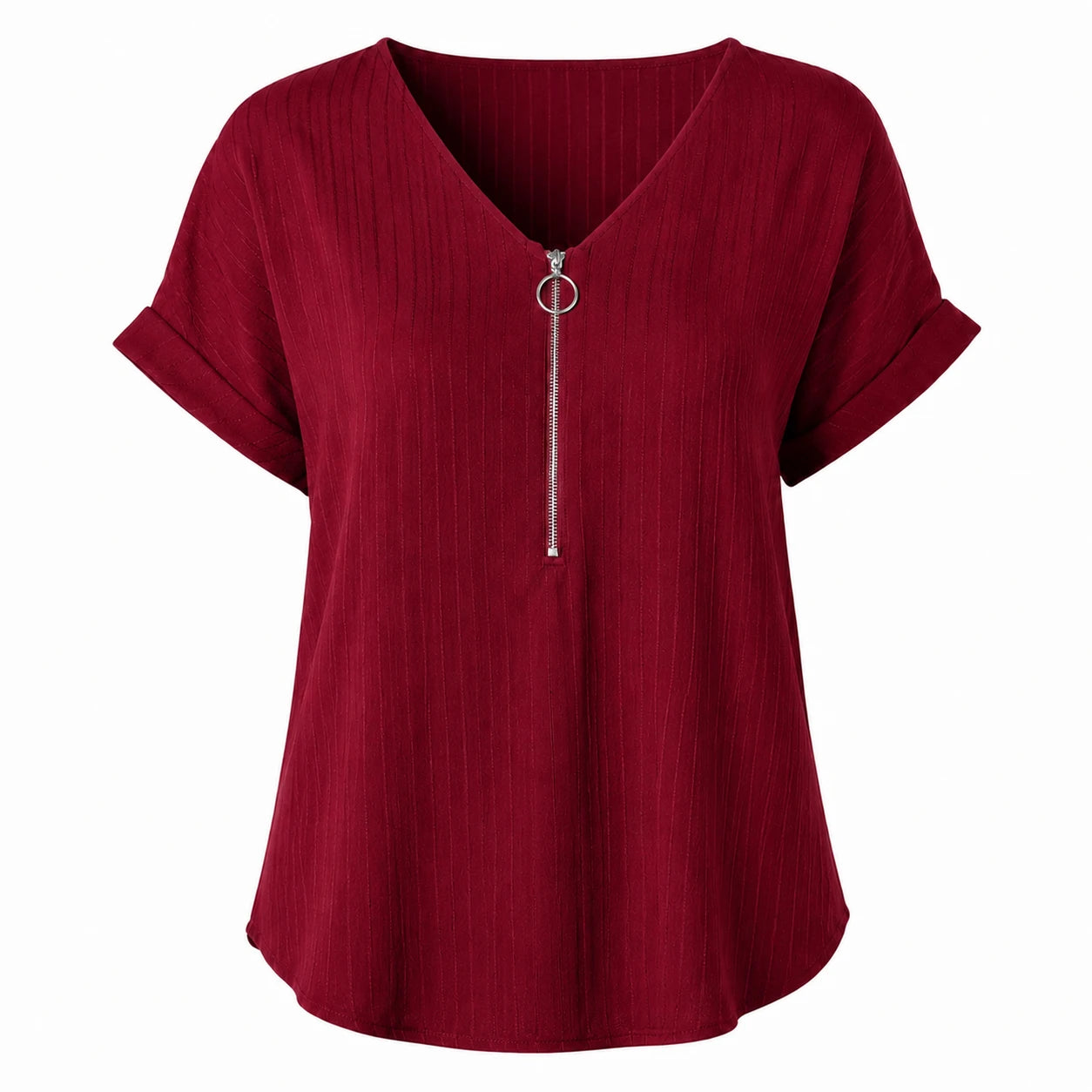Zip Front V-Neck Top WHD0606111