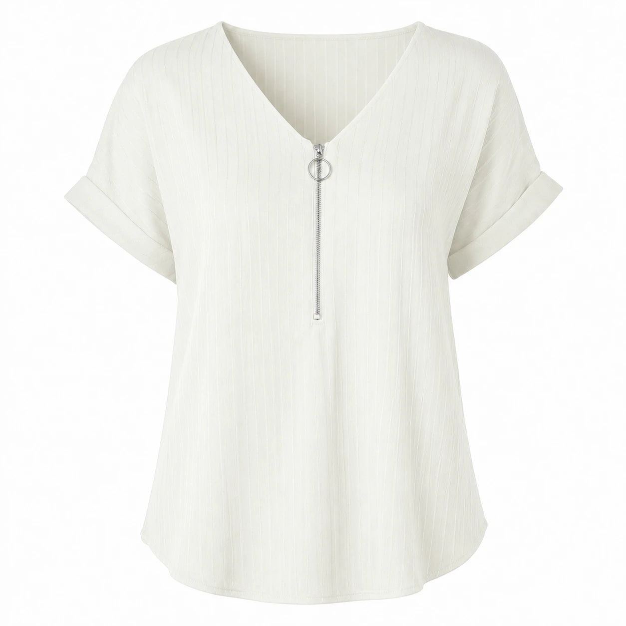 Zip Front V-Neck Top WHD0606111