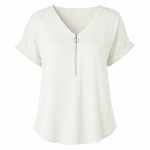Zip Front V-Neck Top WHD0606111