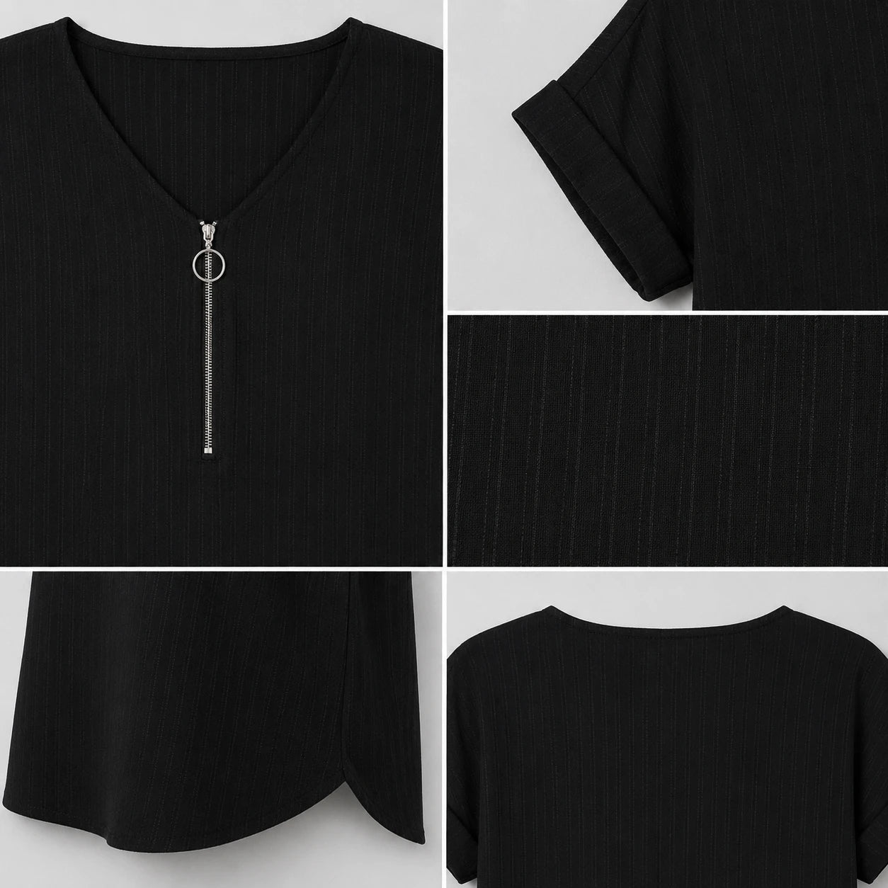 Zip Front V-Neck Top WHD0606111