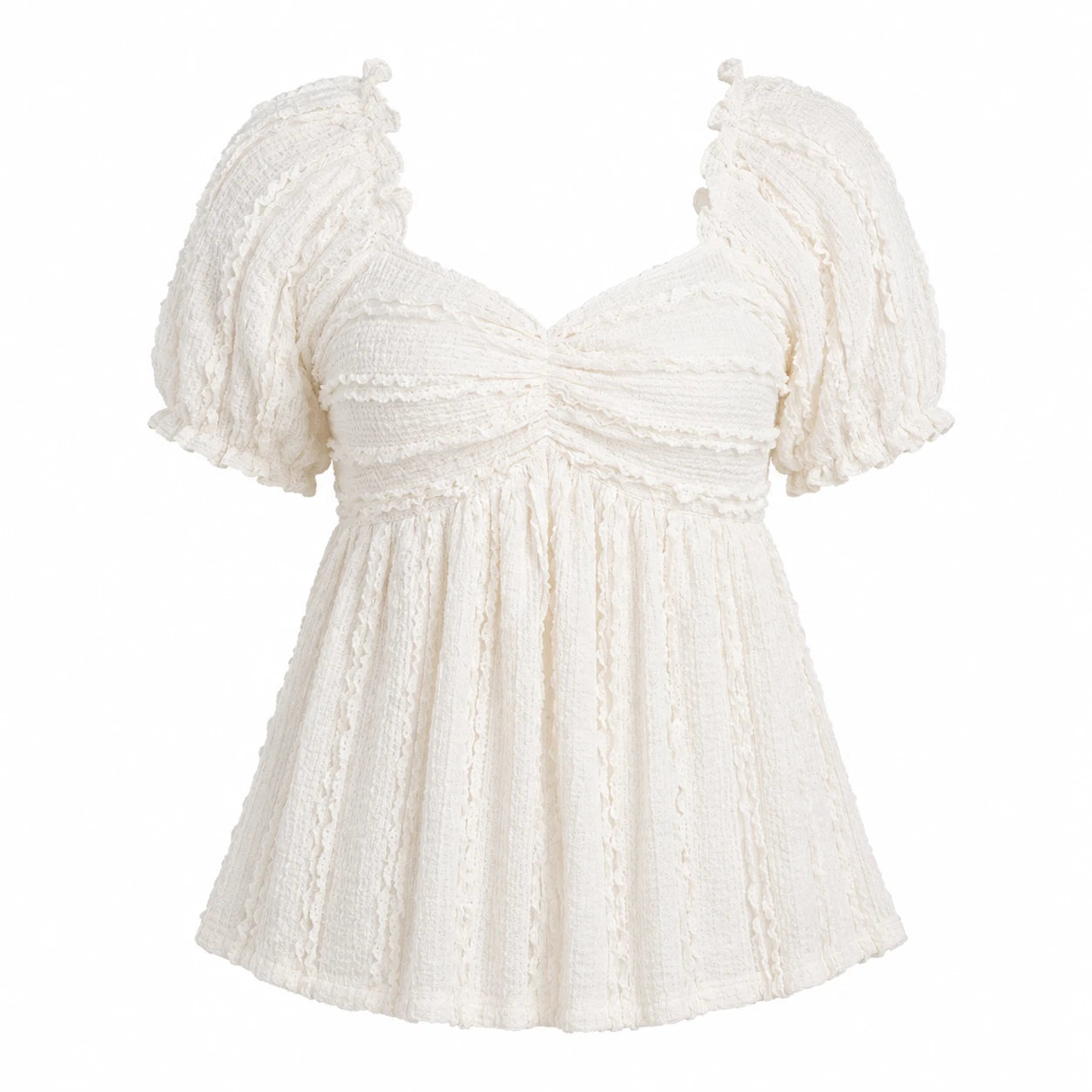 Textured Puff Sleeve Top WHD0606114