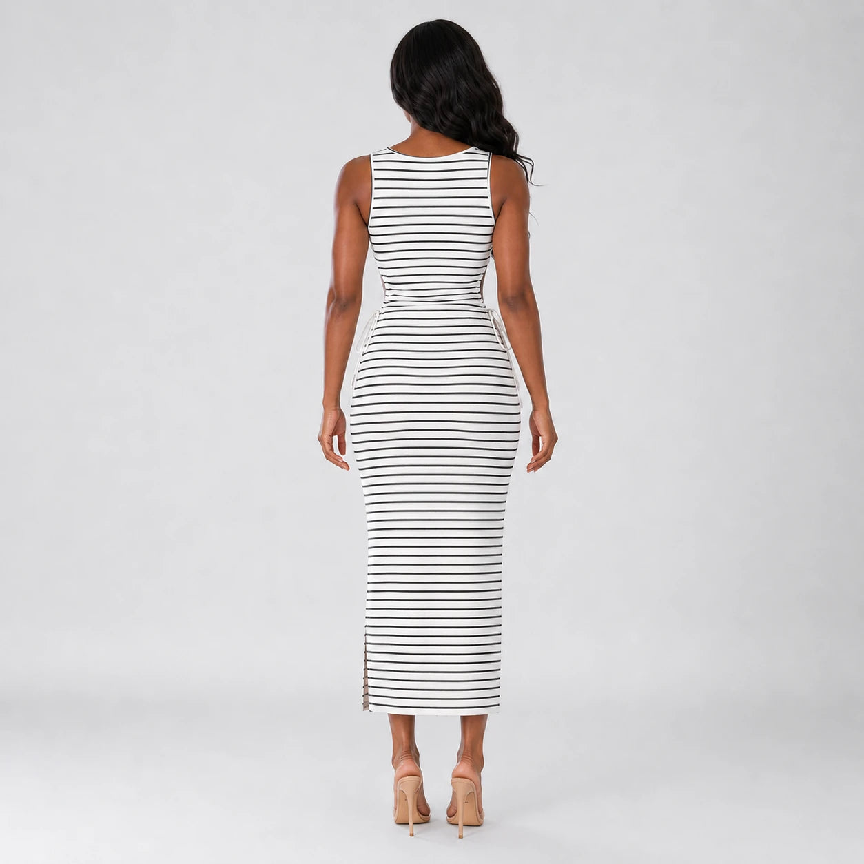 Striped Cutout Midi Dress WHD0606120