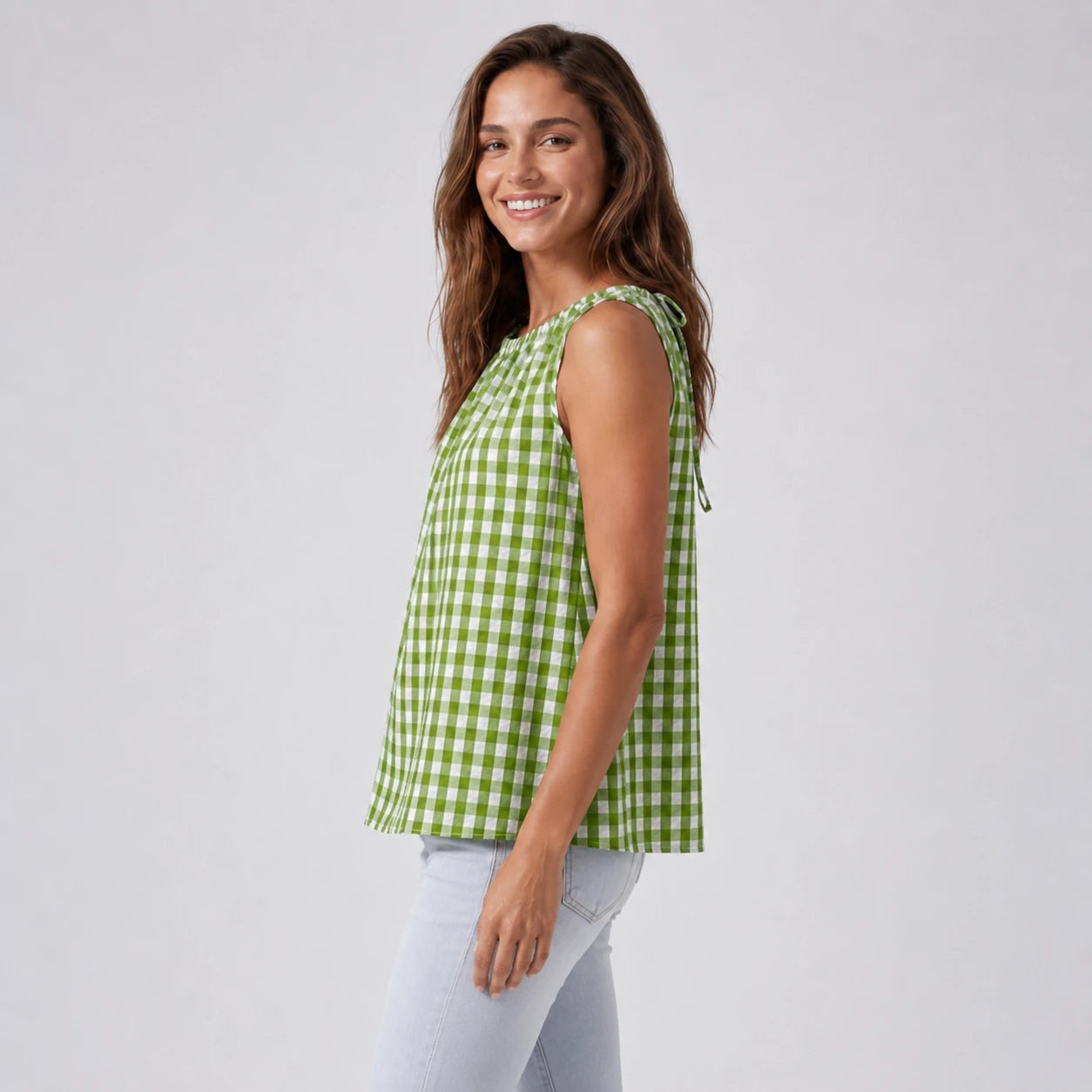 Gingham Tie Back Sleeveless Top WHD0606130