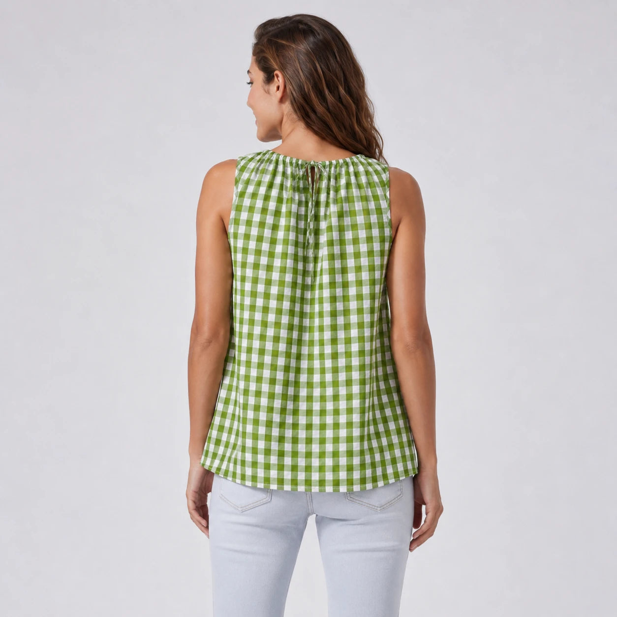 Gingham Tie Back Sleeveless Top WHD0606130