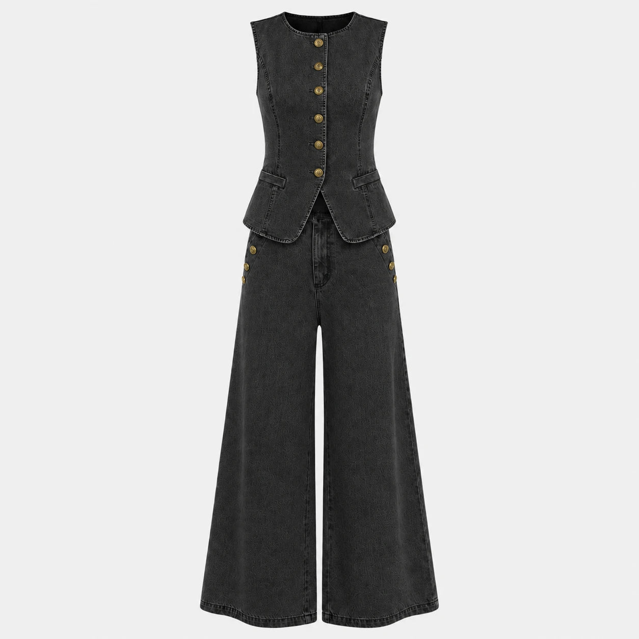 Sleeveless Denim Wide Leg Set WHD0606135