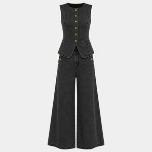 Sleeveless Denim Wide Leg Set WHD0606135