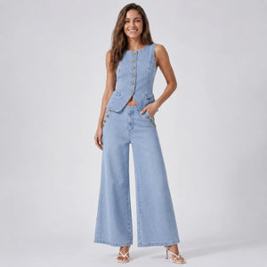 Sleeveless Denim Wide Leg Set WHD0606135