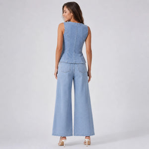 Sleeveless Denim Wide Leg Set WHD0606135