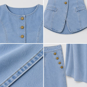 Sleeveless Denim Wide Leg Set WHD0606135