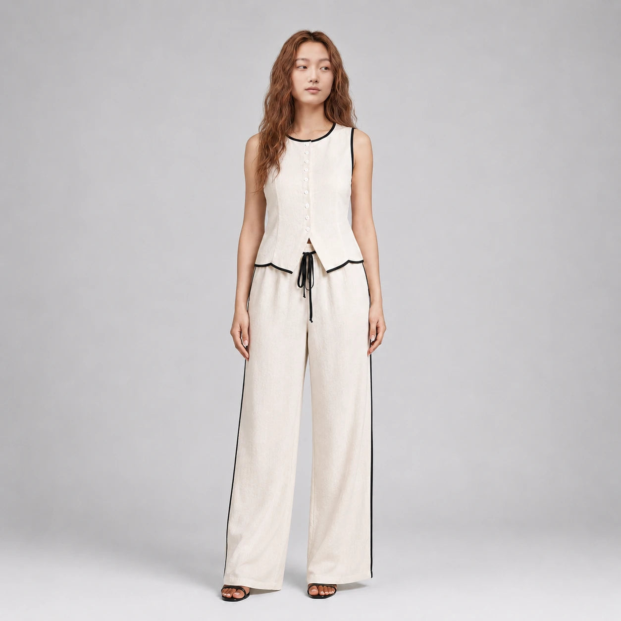 Contrast Trim Wide Leg Set WHD0606137