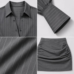 Gray Pinstripe Skirt Set WHD0606138