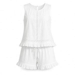 White Ruffle Shorts Set WHD0606139