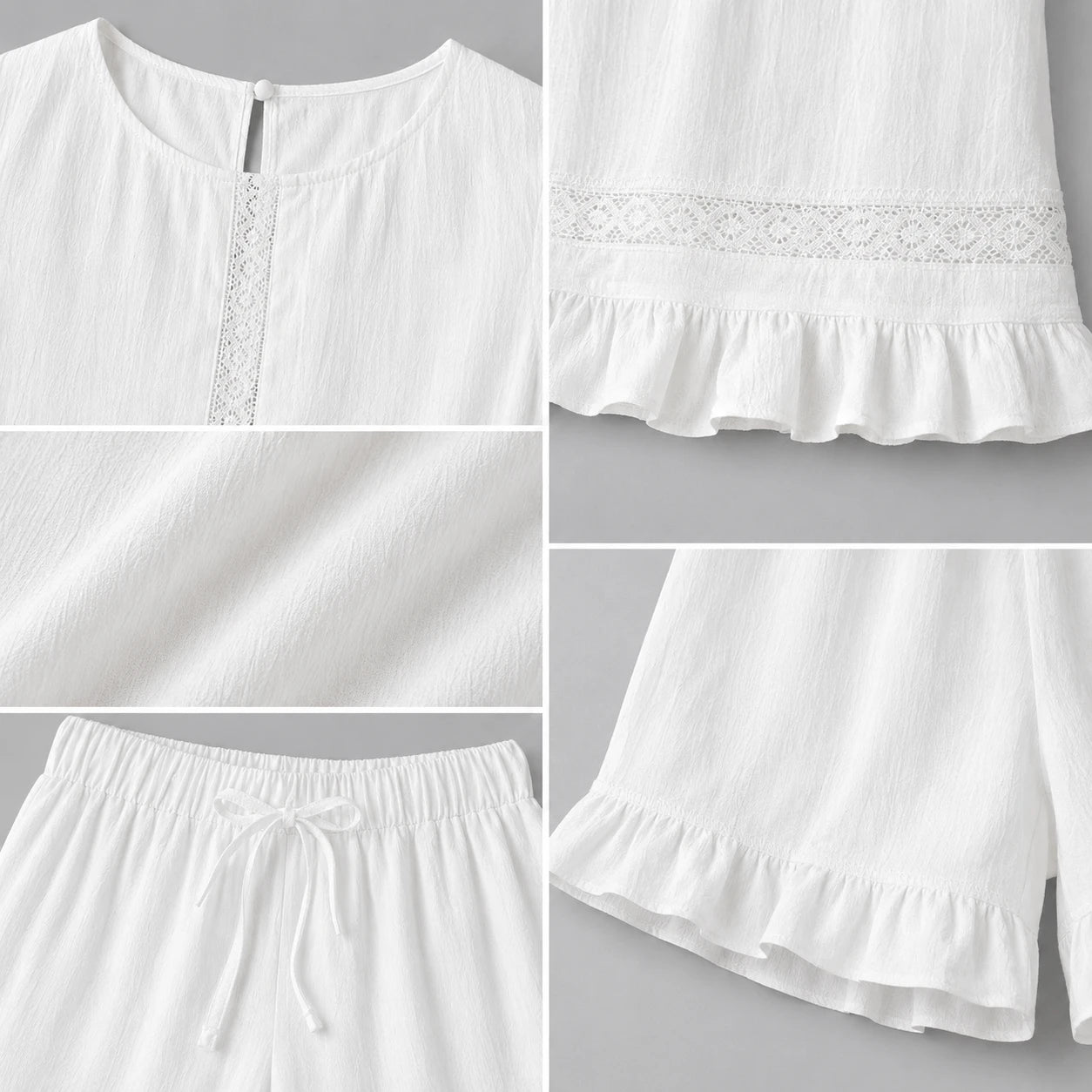 White Ruffle Shorts Set WHD0606139