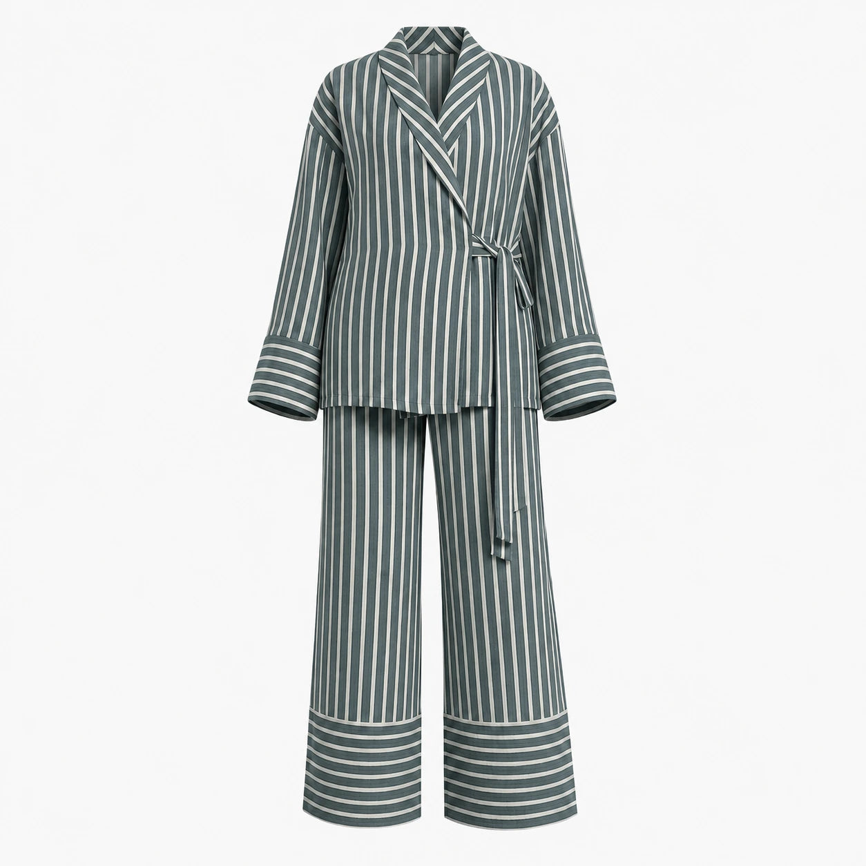 Striped Tie Waist Set WHD0606140