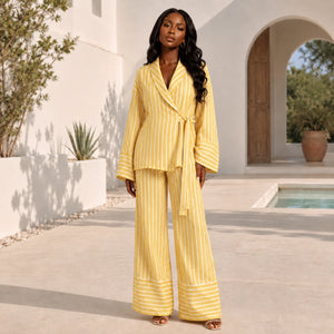 Striped Tie Waist Set WHD0606140