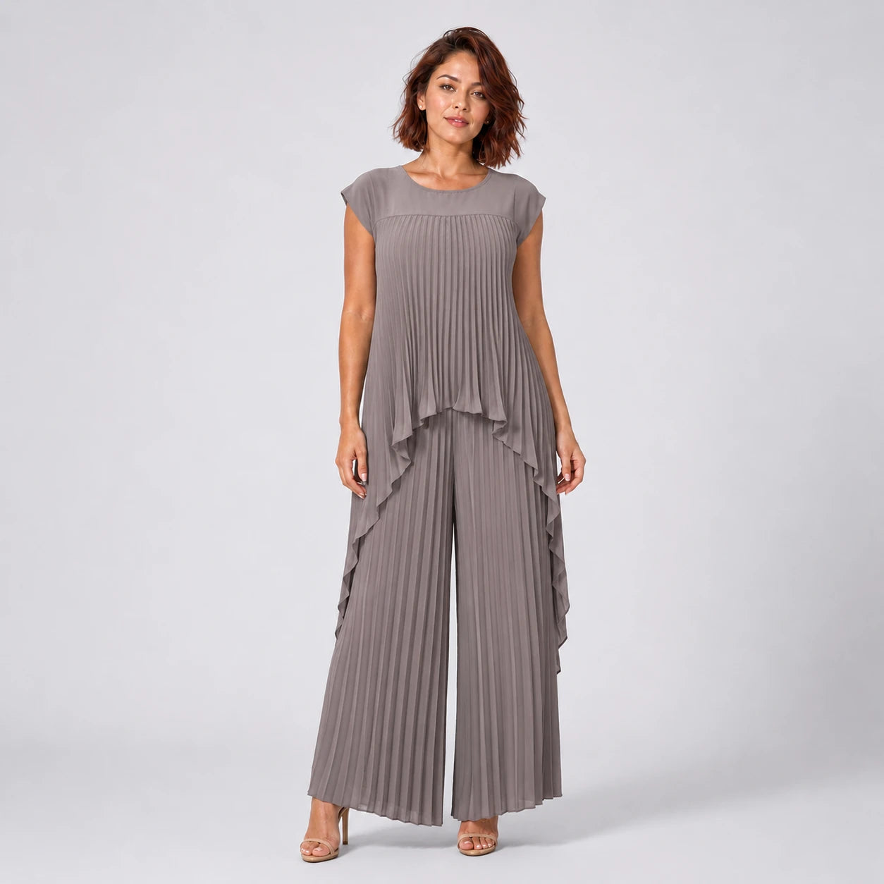 Pleated Overlay Wide Leg Set WHD0606141