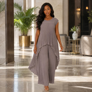 Pleated Overlay Wide Leg Set WHD0606141
