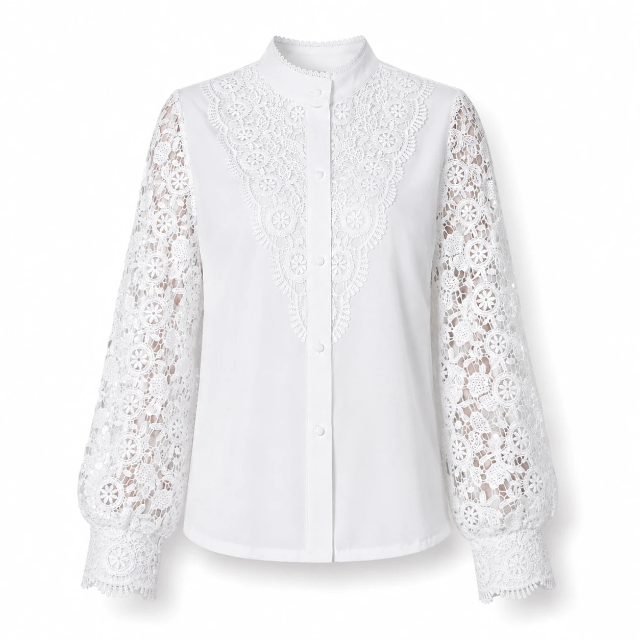 Lace Panel Button Blouse WHD0606142