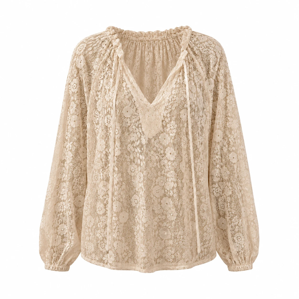 White Lace Tie-Neck Blouse WHD0606143