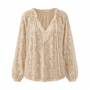 White Lace Tie-Neck Blouse WHD0606143