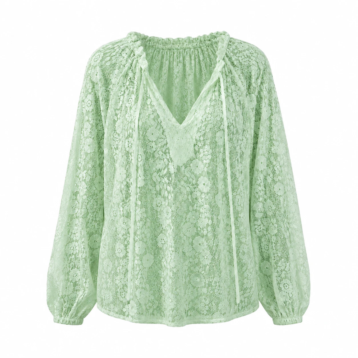 White Lace Tie-Neck Blouse WHD0606143