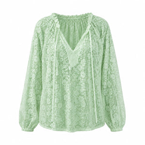 White Lace Tie-Neck Blouse WHD0606143
