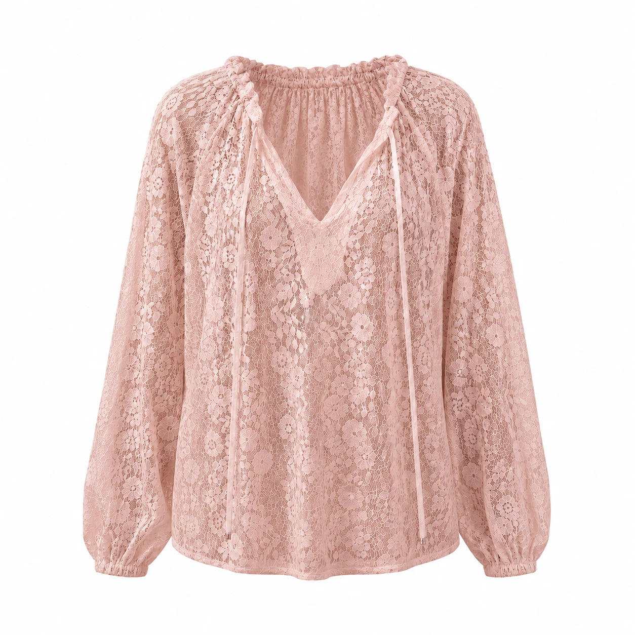 White Lace Tie-Neck Blouse WHD0606143