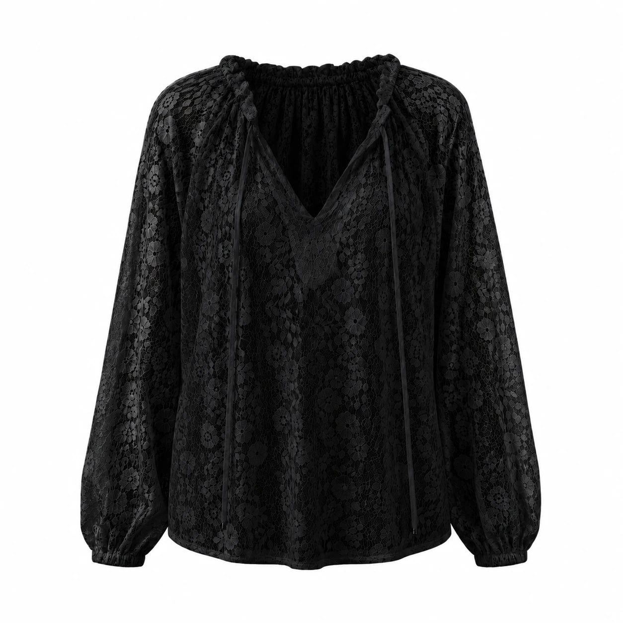 White Lace Tie-Neck Blouse WHD0606143