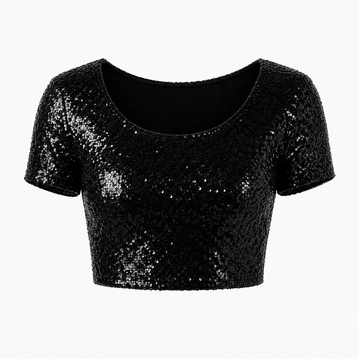 Sequin Short Sleeve Crop Top WHD0606145