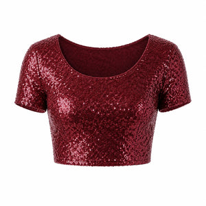 Sequin Short Sleeve Crop Top WHD0606145