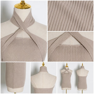 Cross Halter Knit Top WHD0606146