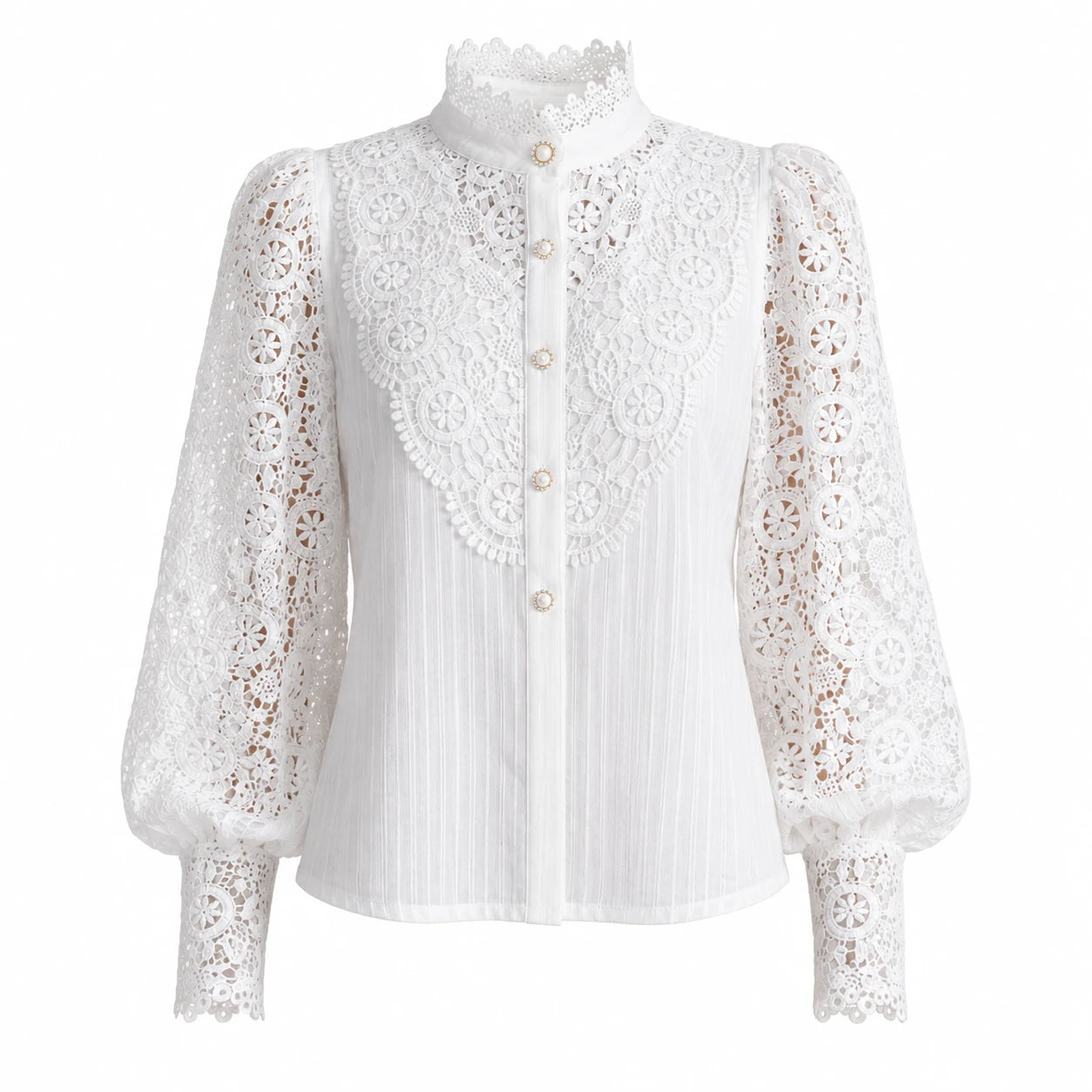 Lace Pearl Button Blouse WHD0606148