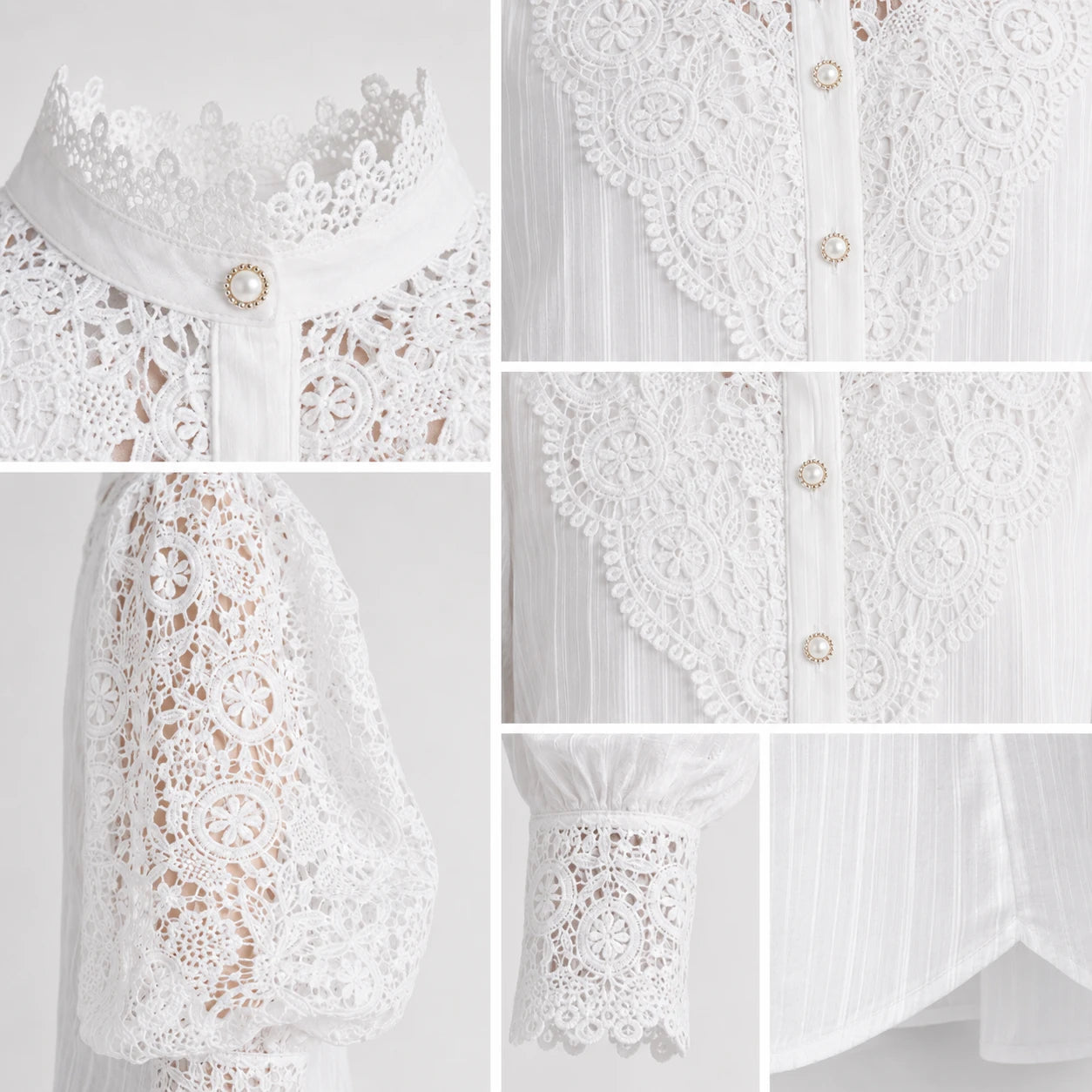 Lace Pearl Button Blouse WHD0606148