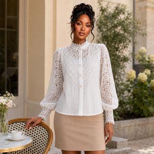 Lace Pearl Button Blouse WHD0606148