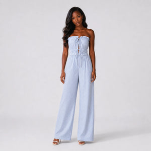 Striped Strapless Wide Leg Jumpsuit WHD0606156