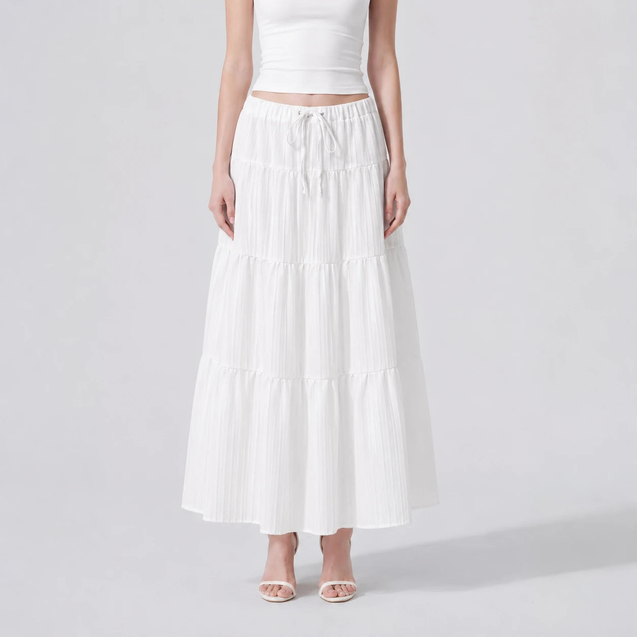 Tiered Drawstring Maxi Skirt WHD0606164
