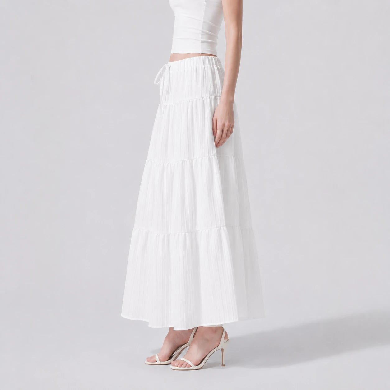 Tiered Drawstring Maxi Skirt WHD0606164