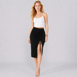 Ruched Drawstring Midi Skirt WHD0606166