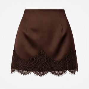 Lace Trim Satin Mini Skirt WHD0606167