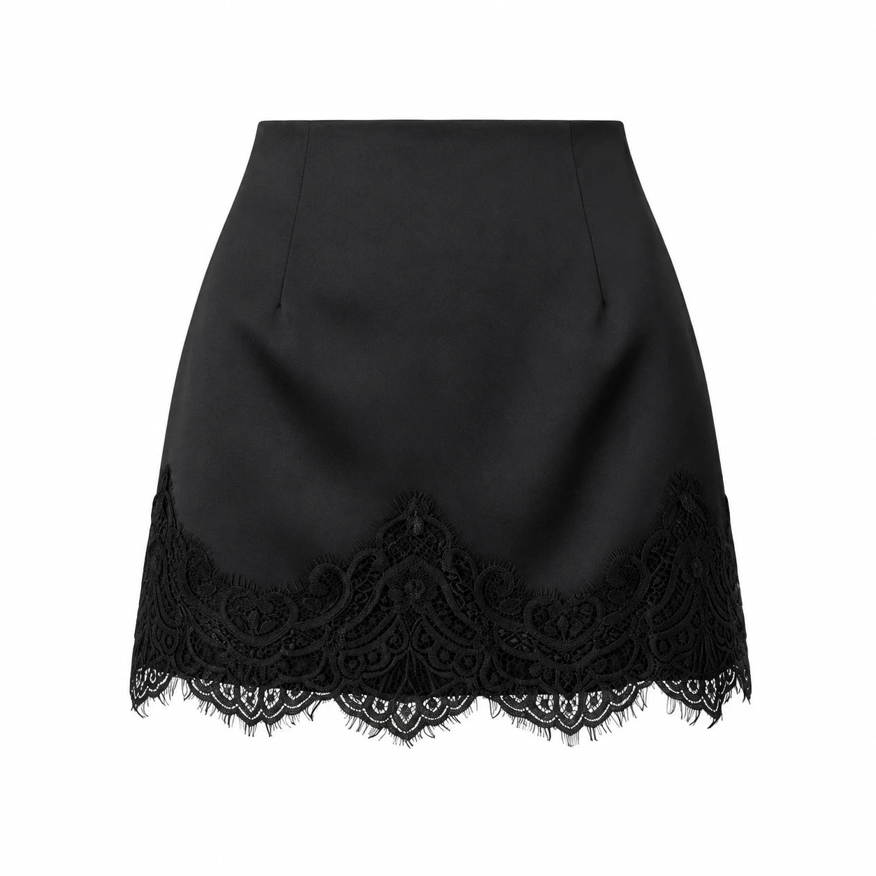 Lace Trim Satin Mini Skirt WHD0606167