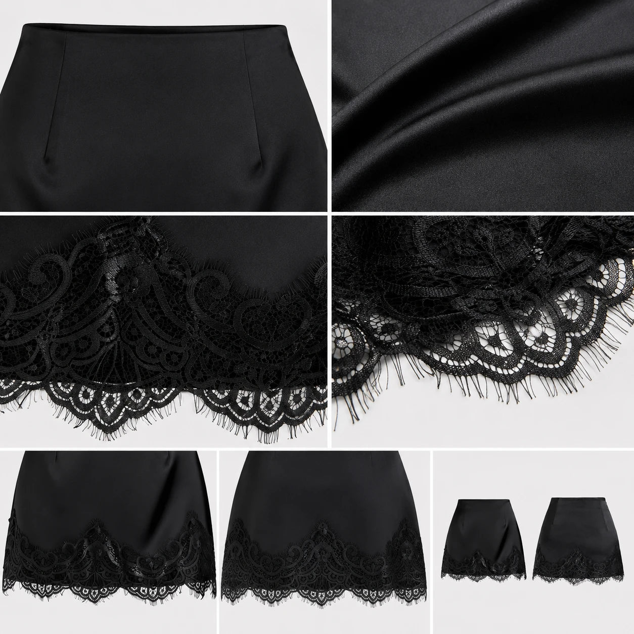 Lace Trim Satin Mini Skirt WHD0606167
