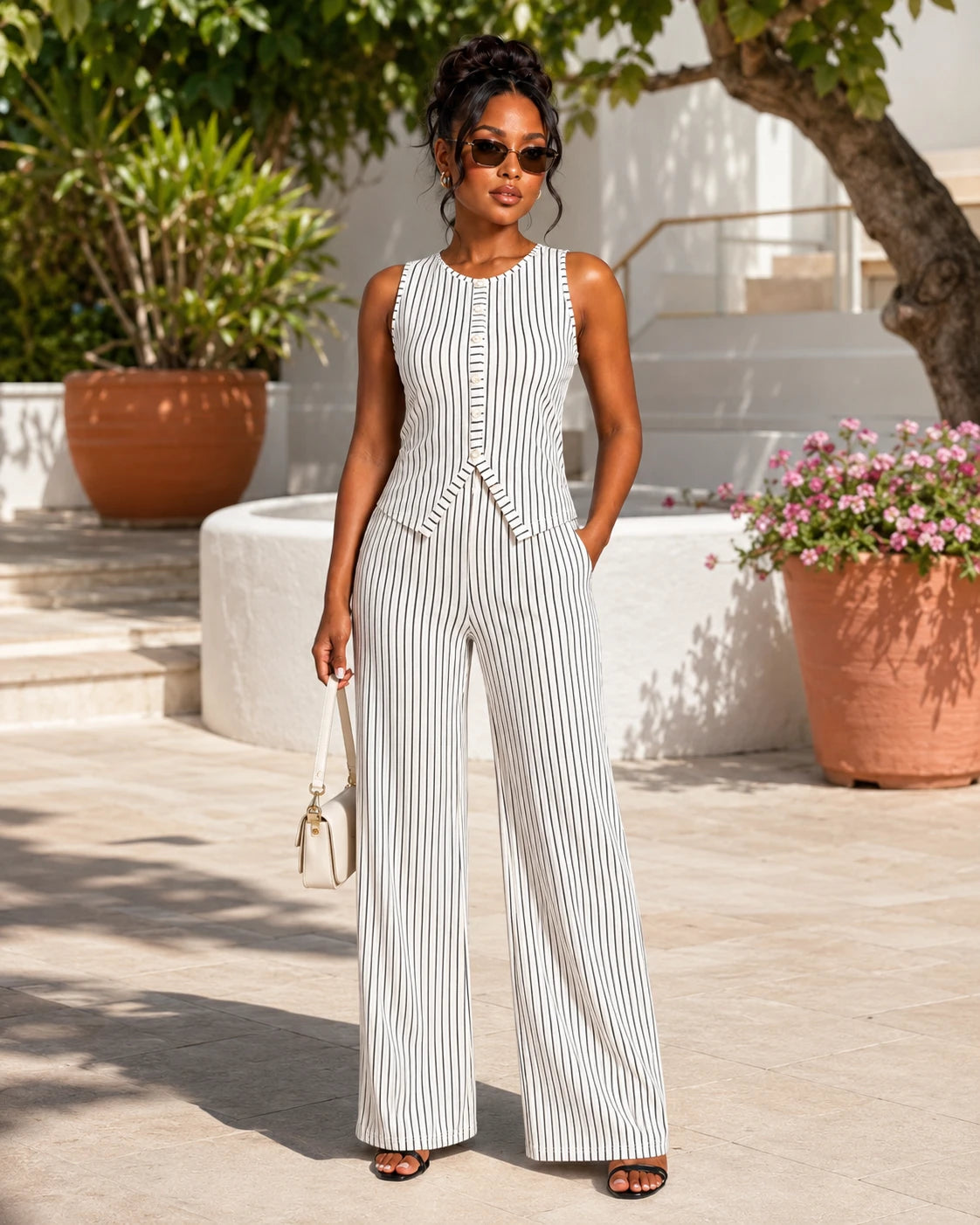 Striped Wide Leg Matching Set WHD0606173