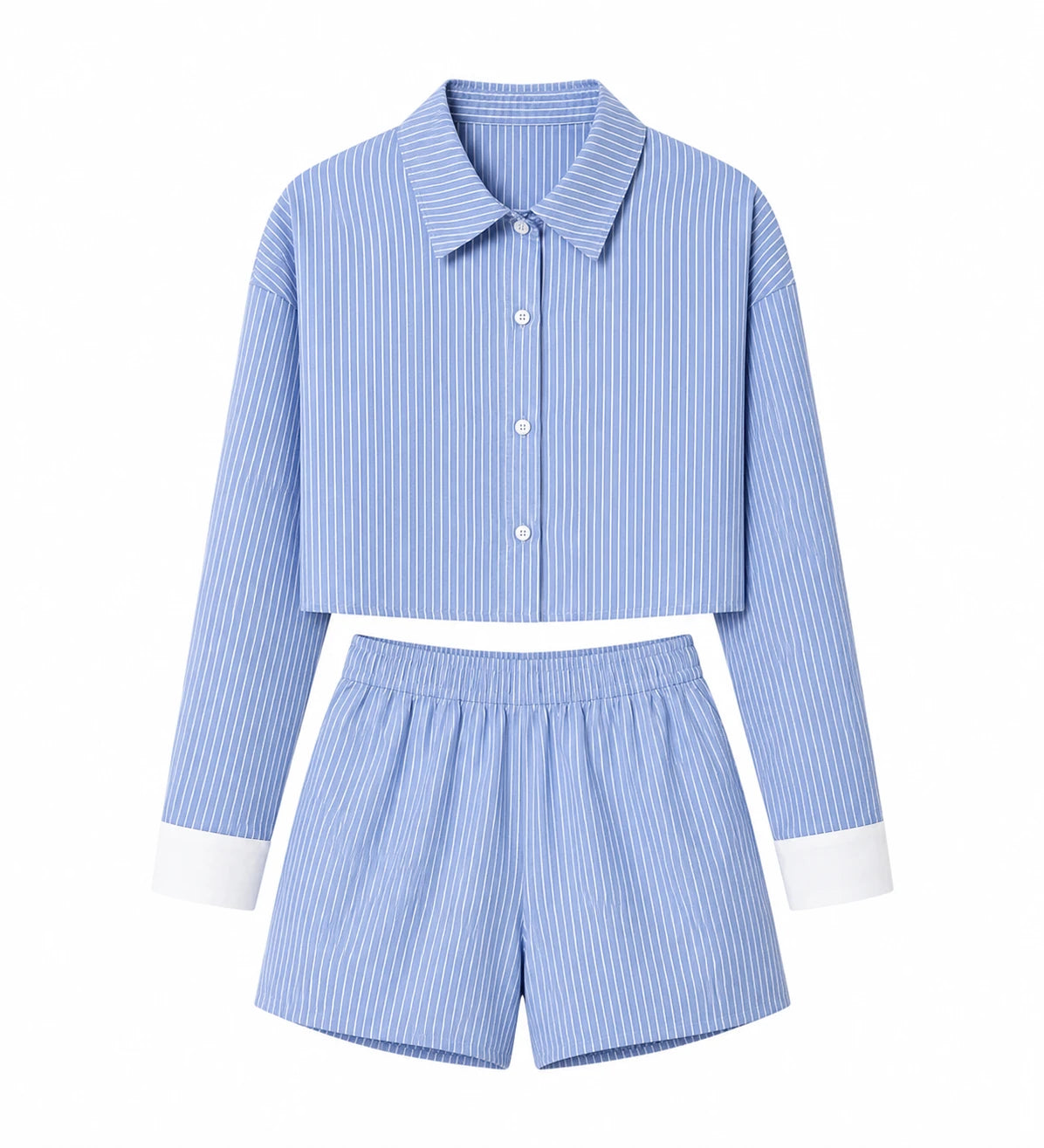 Striped Cropped Shirt Short Set WHD0606178