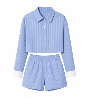 Striped Cropped Shirt Short Set WHD0606178