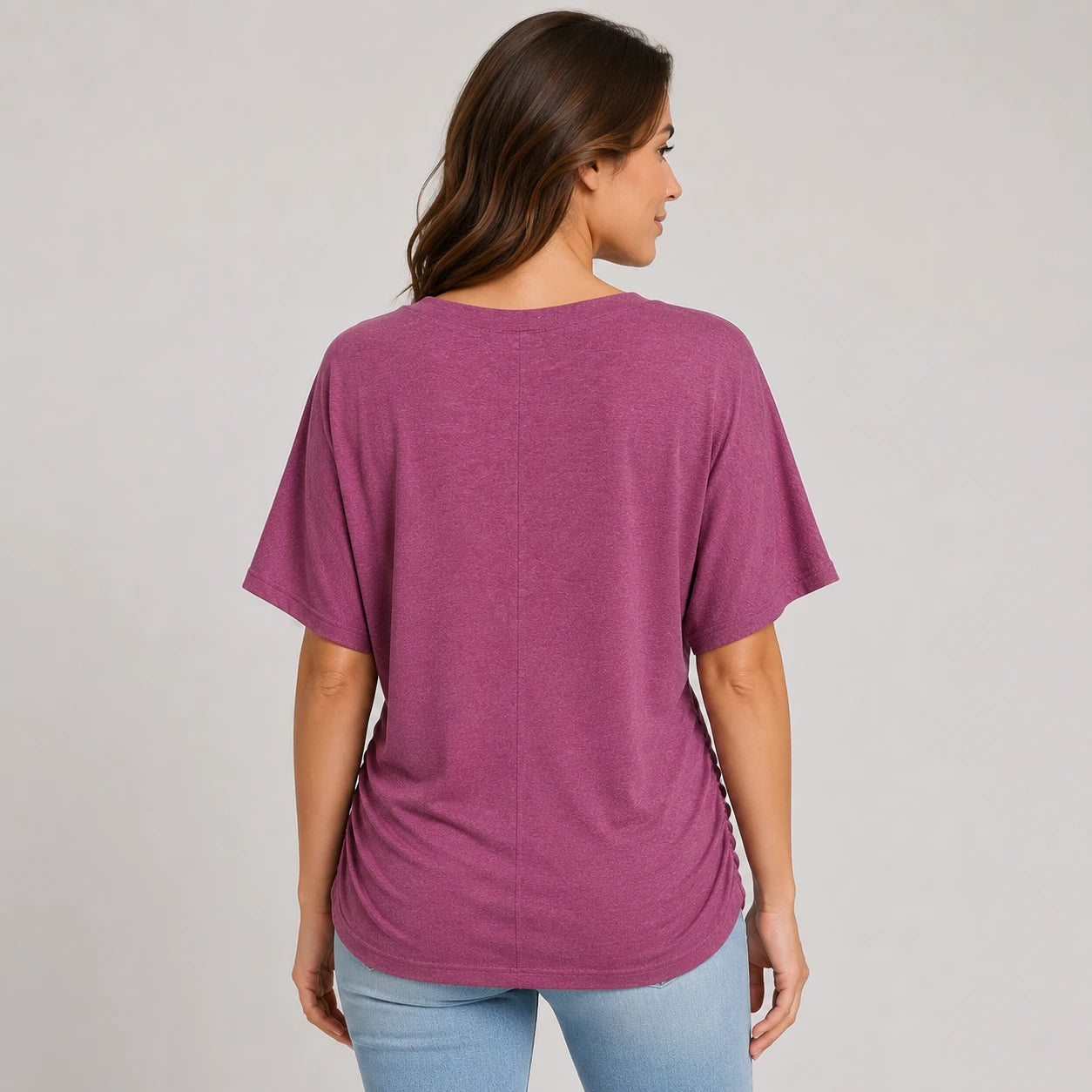 Ruched V-Neck Knit Top WHD0606182