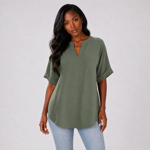 Split Neck Relaxed Top WHD0606183