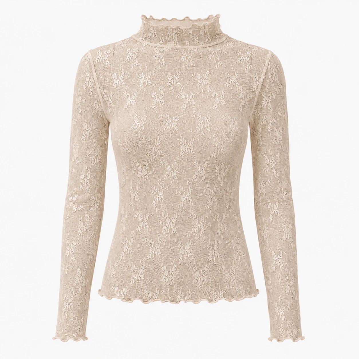 Sheer Lace Mock Neck Top WHD0606187