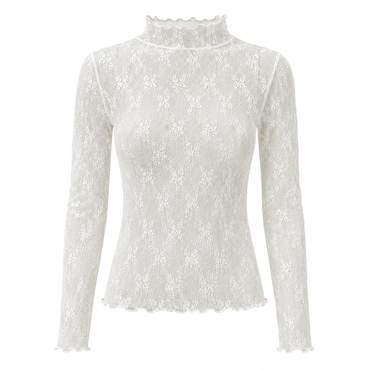 Sheer Lace Mock Neck Top WHD0606187