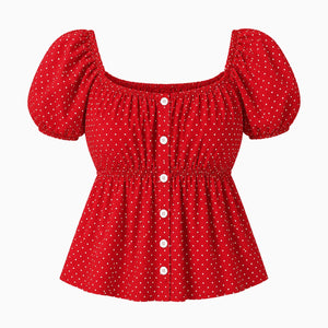 Polka Dot Puff Sleeve Top WHD0606190